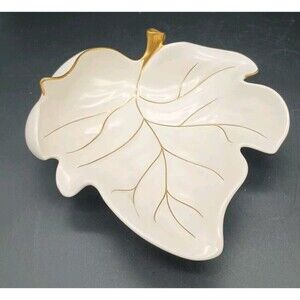 Vtg Carlton Ware Leaf Candy Dish Ivory Gold Elegant England Fall Autumn